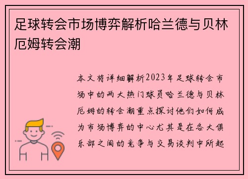 足球转会市场博弈解析哈兰德与贝林厄姆转会潮